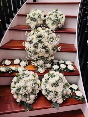 Custom made Ivory and Sage Rose Bouquet Set - Bridal Floral Arrangement